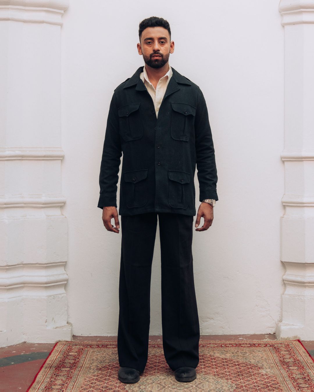 Sarmad Clothing collection by sukhanvar Mens Shacket jacket blazer Raahgir in Kala Cotton from kutch Bhujodi