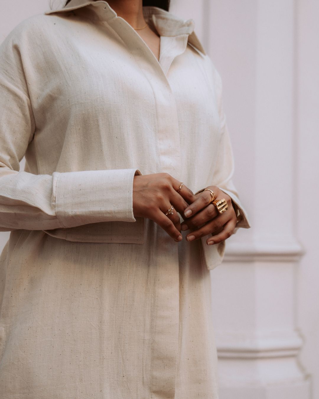 Person wearing a beige shirt with a blurred background Sarmad Clothing collection by sukhanvar Mehr Co Ord Set Kurta Pant